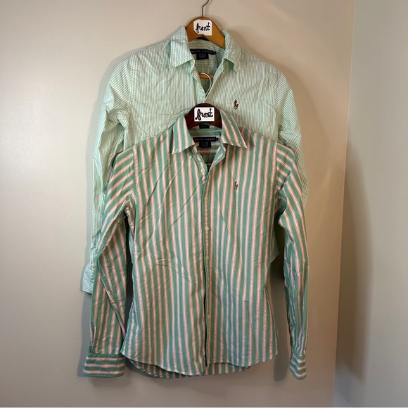 Ralph Lauren Green and Pink Striped Button Down Shirts - Picture 2 of 8